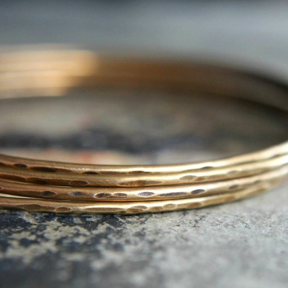Hammered Gold Brass Bangle Bracelets, Metalwork Jewelry, Boho Bangles - Picture 1 of 5